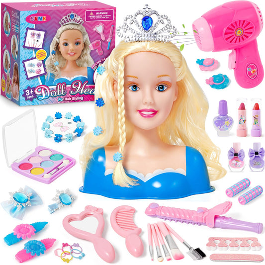SVMK hair-styling doll head with realistic dryer encourages imaginative pretend play.