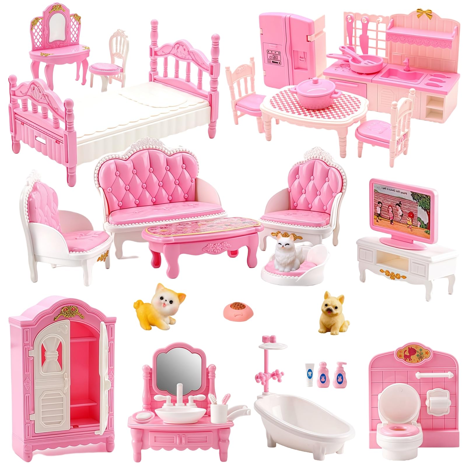 SwankyStyle 36Pcs kitchen set in pink for imaginative play and realistic kitchen scenes.