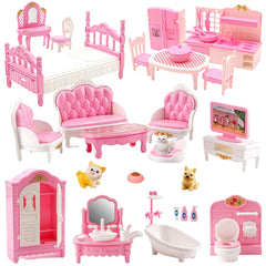 SwankyStyle 36Pcs kitchen set in pink for imaginative play and realistic kitchen scenes.