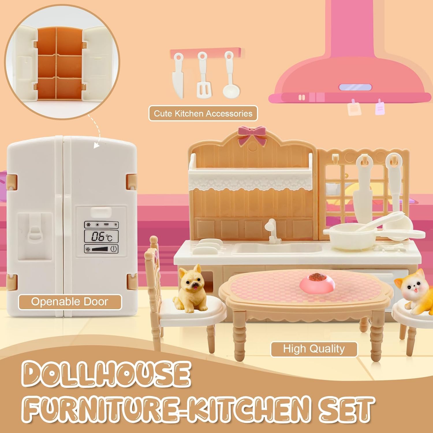 SwankyStyle 36Pcs dollhouse set with beige finish for cohesive display