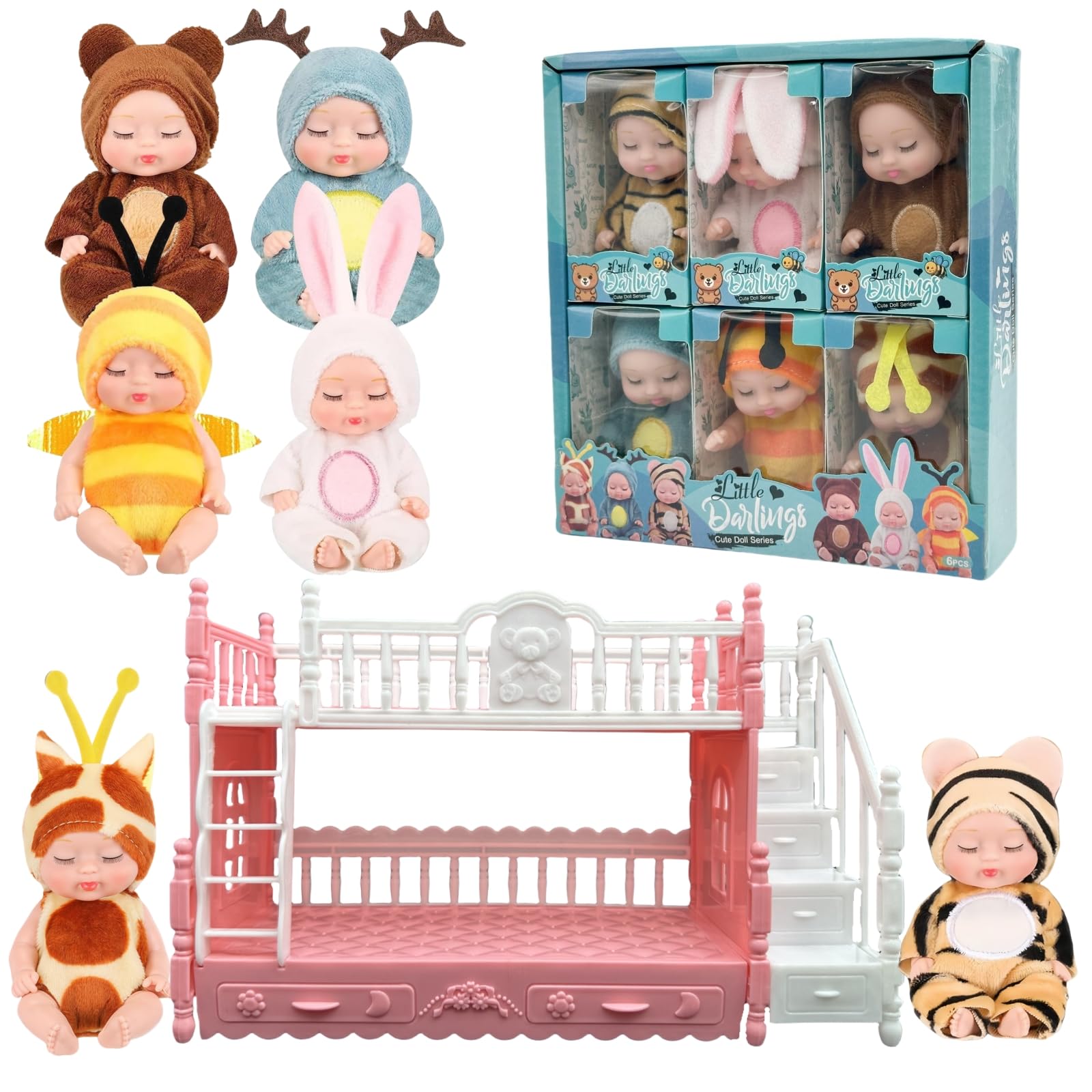 SwankyStyle mini baby dolls with bunk bed for imaginative play and storytelling