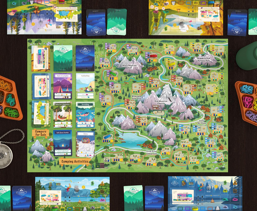 SweaterBear Games Bear Mountain Camping Adventure components ready for shared play sessions