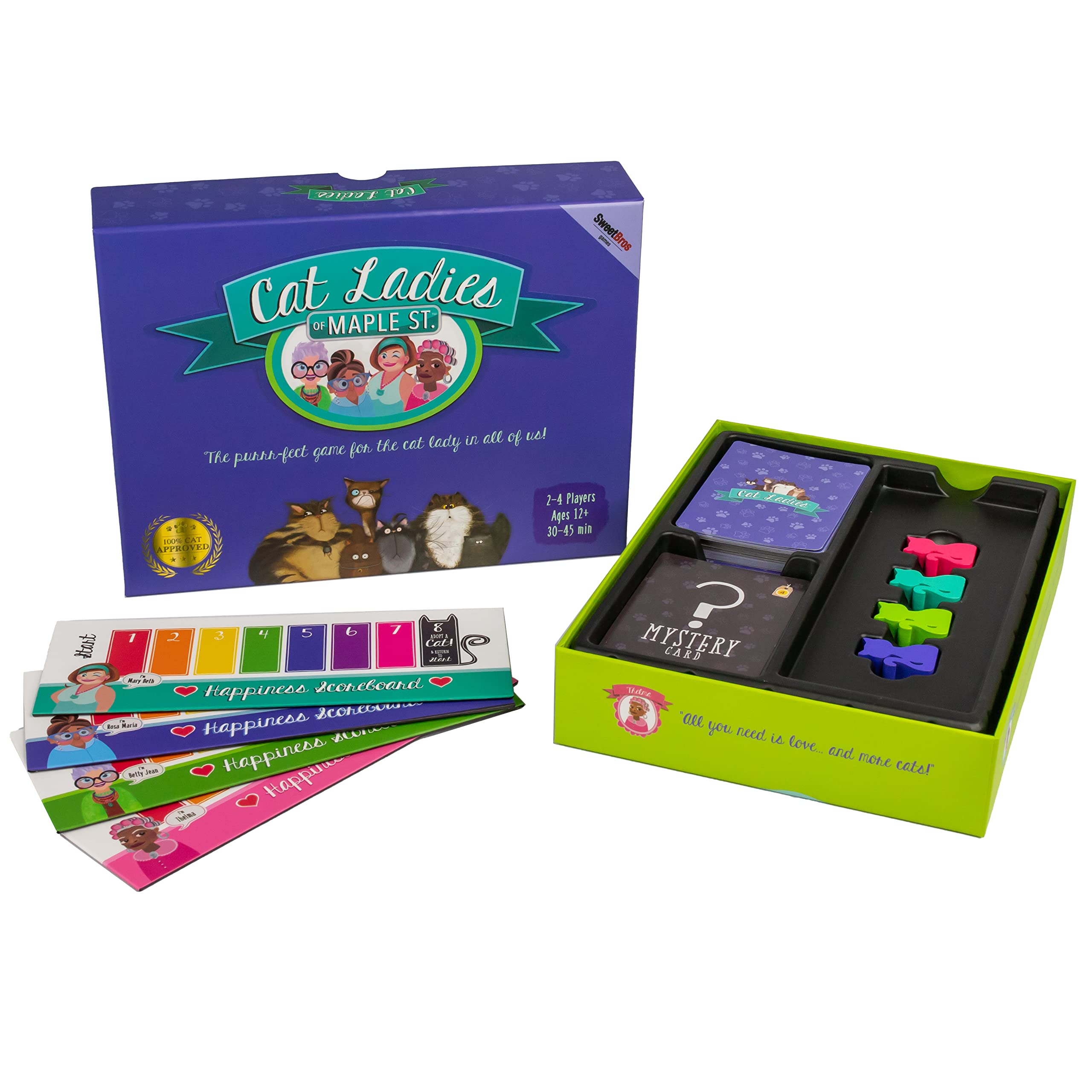 Sweet Bros Games Cat Ladies of Maple Street cards highlight bright artwork and strategic options
