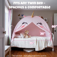 Sweet Cuddly Night 2-in-1 unicorn tent fits twin bed for sleepovers