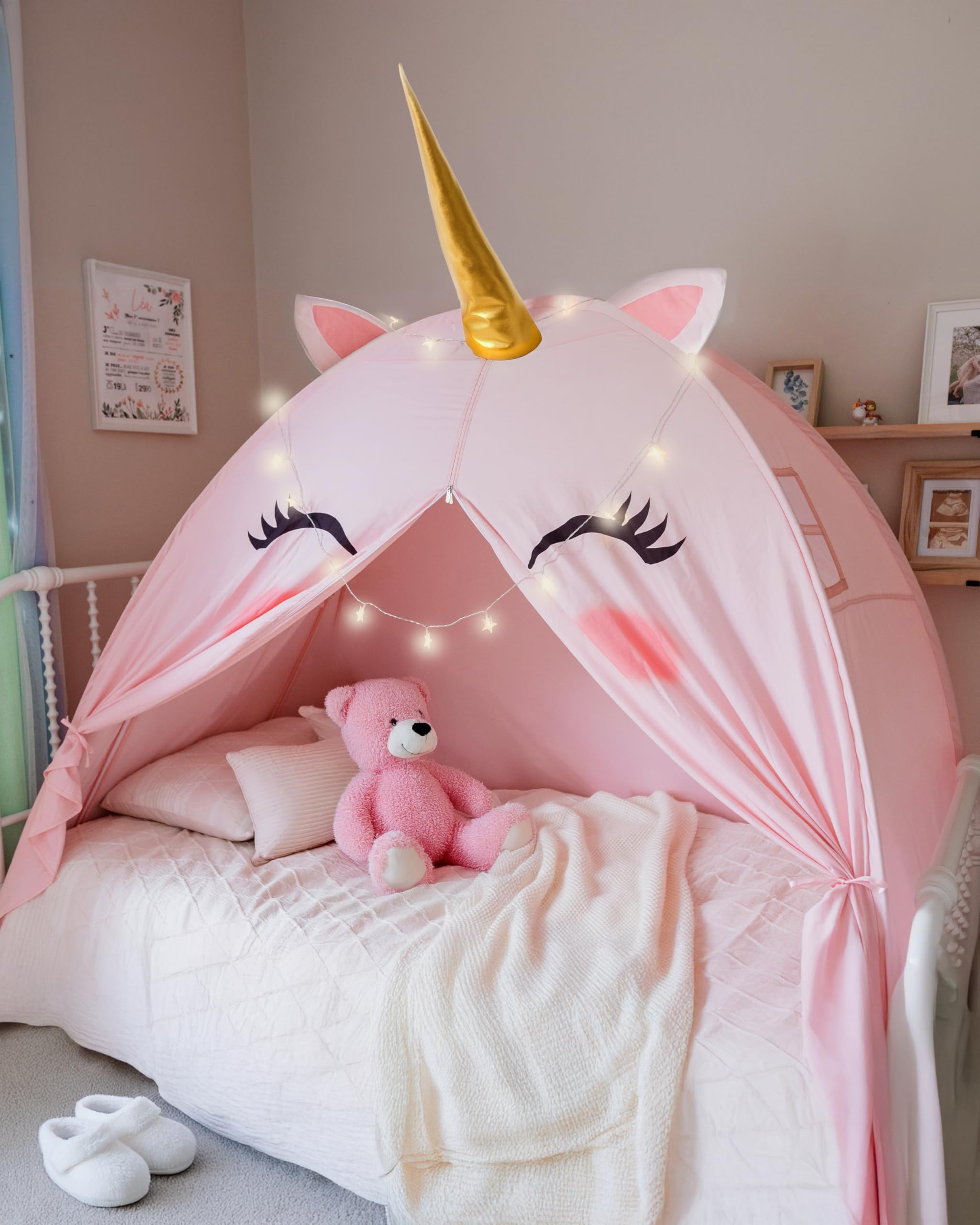 Sweet Cuddly Night unicorn tent with star lights for cozy playtime