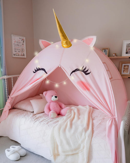 Sweet Cuddly Night unicorn tent with star lights for cozy playtime