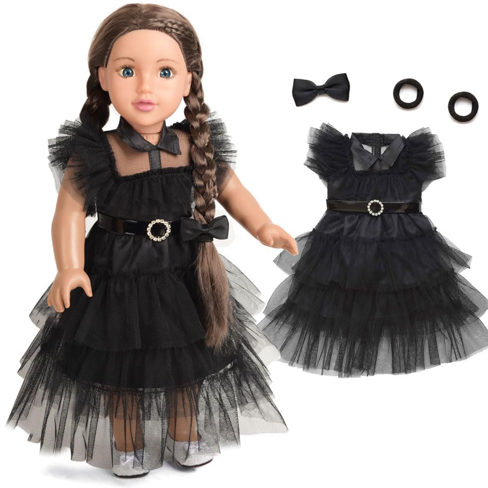 Sweet Dolly black lace dress for 18-inch dolls, elegant party look