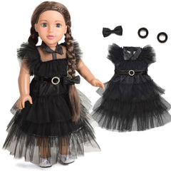 Sweet Dolly black lace dress for 18-inch dolls, elegant party look