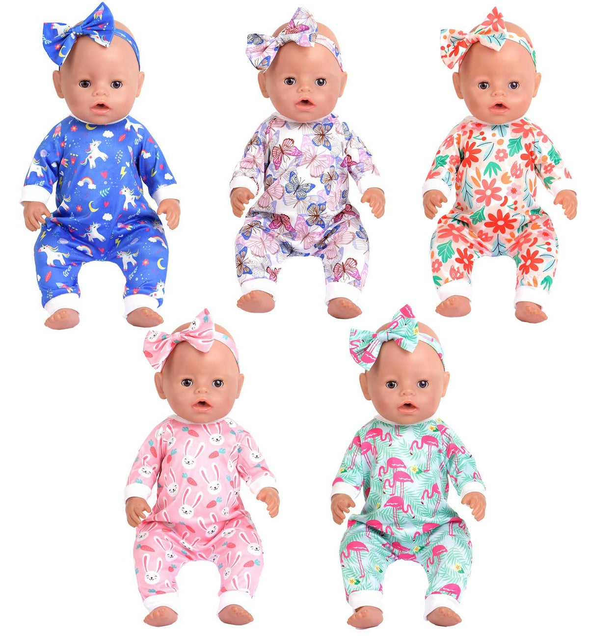 Sweet Dolly blue unicorn jumpsuit with headband for imaginative play and styling