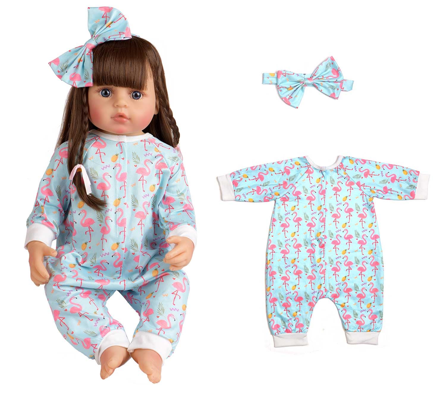 Sweet Dolly flamingo and pineapple print jumpsuit with matching bow headband for sunny adventures