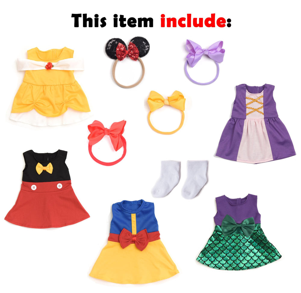 Sweet Dolly Snow White dress with red bow, classic fairytale style.