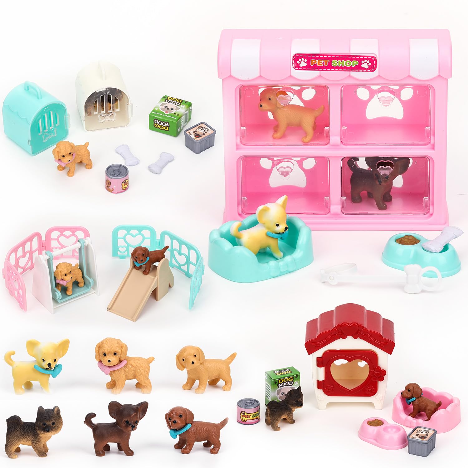 SweetAce 32Pcs dog toy playset vivid figures for imaginative pretend play