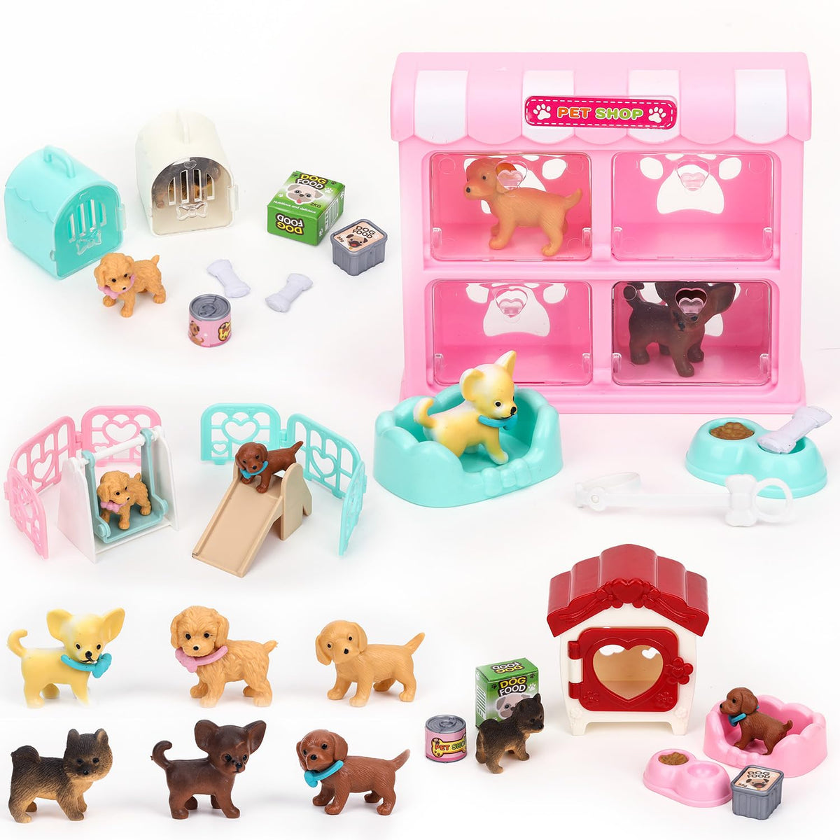 SweetAce 32Pcs dog toy playset vivid figures for imaginative pretend play