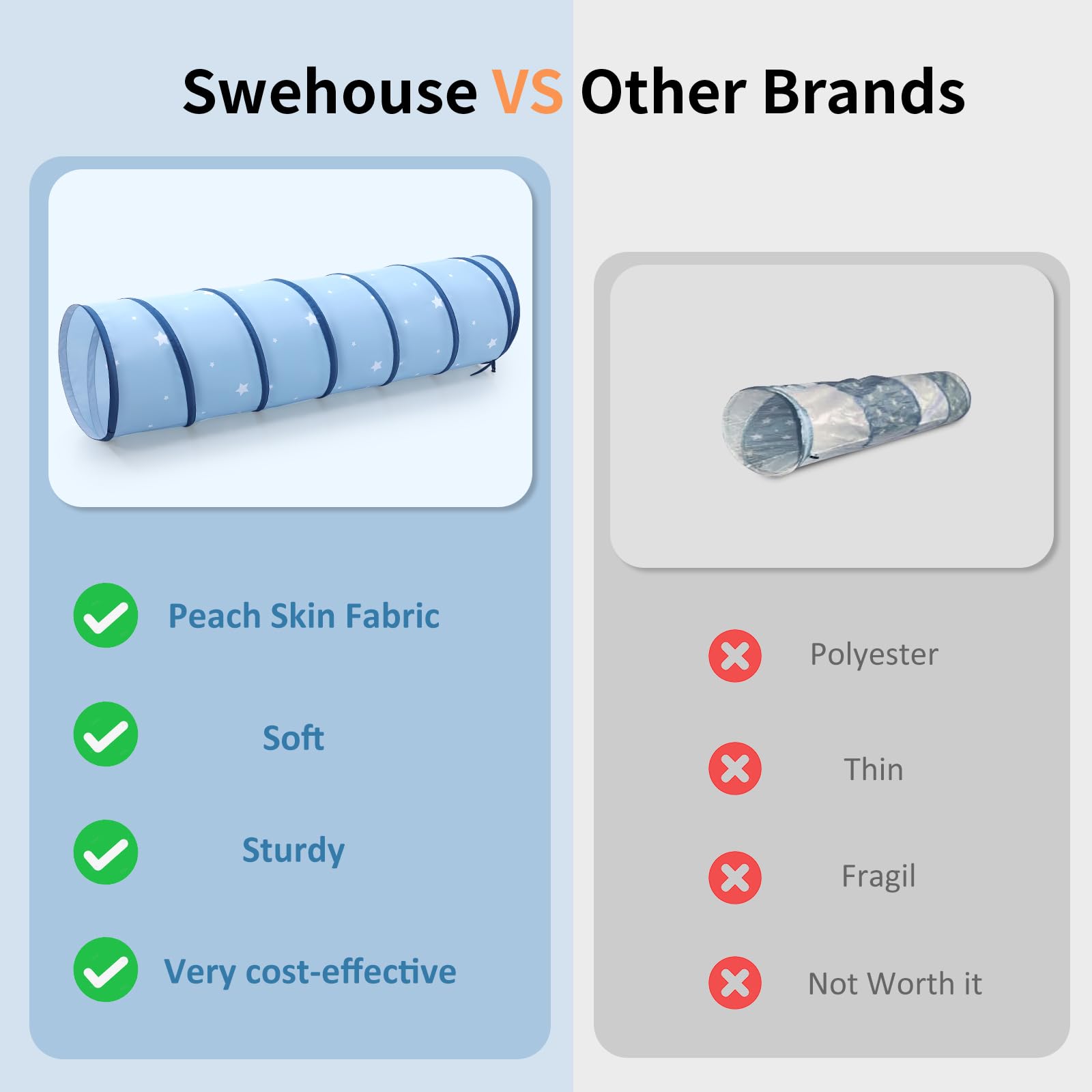 SweHouse non-toxic fabric tunnel promoting safe, active toddler play