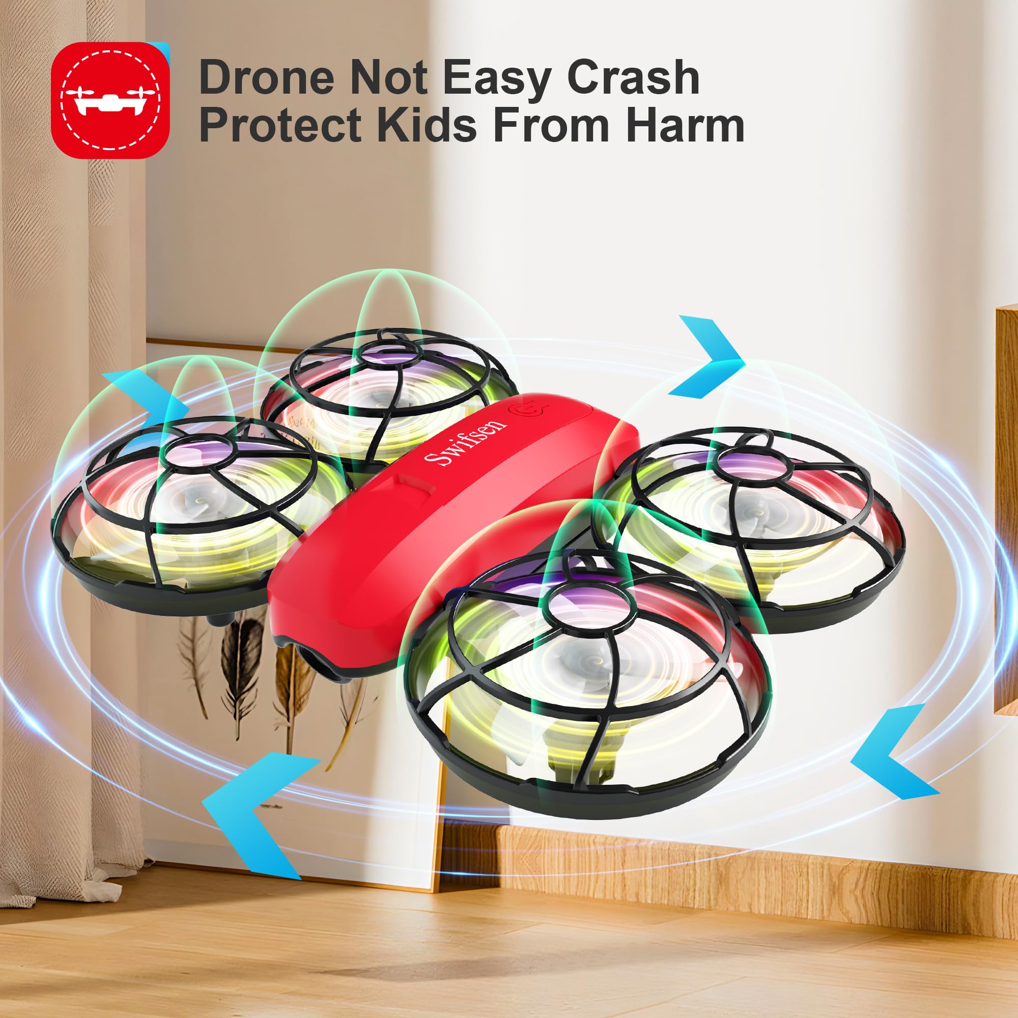 Swifsen drone altitude hold keeps it steady while kids practice hovering indoors.