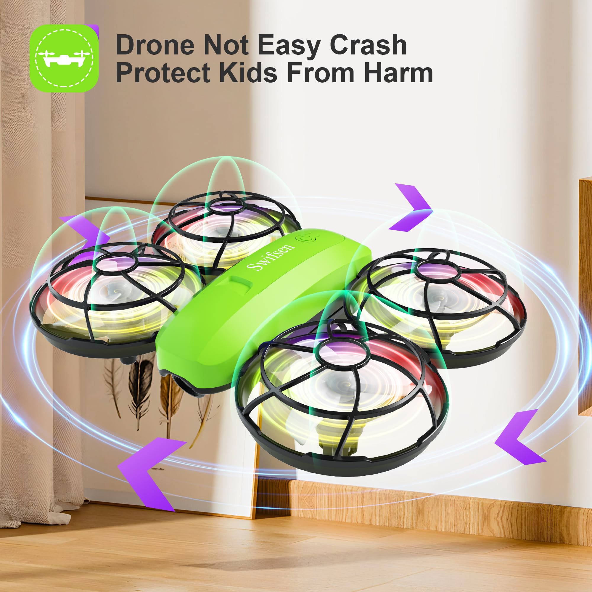 Swifsen Kids Drone one-key start promotes simple takeoffs for beginners.