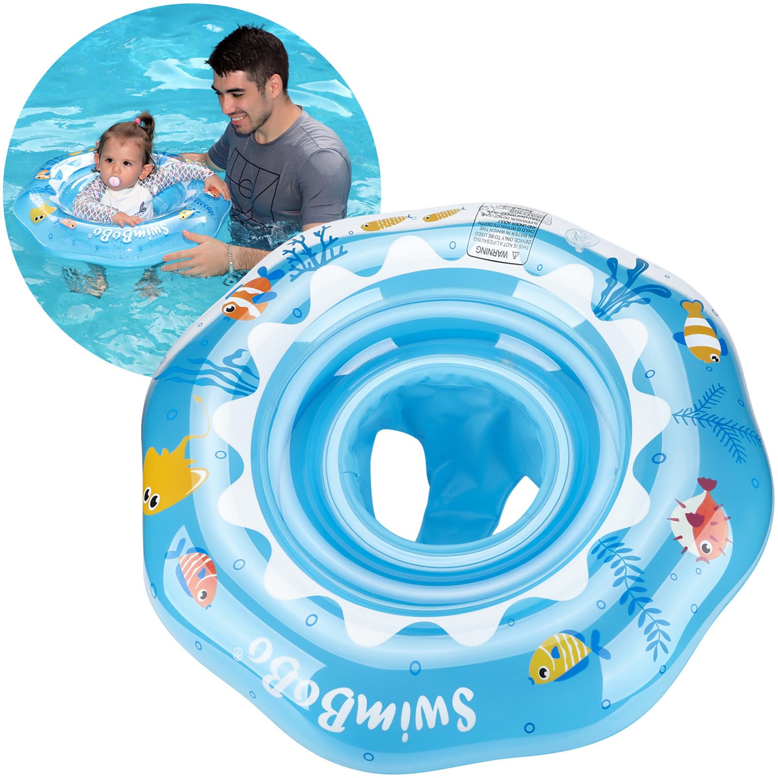 Swimbobo inflatable baby float with safety seat for stable pool play.