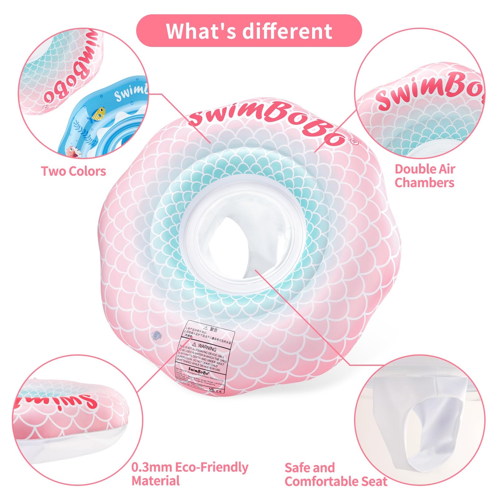 Swimbobo stable seat keeps baby upright while splashing safely.