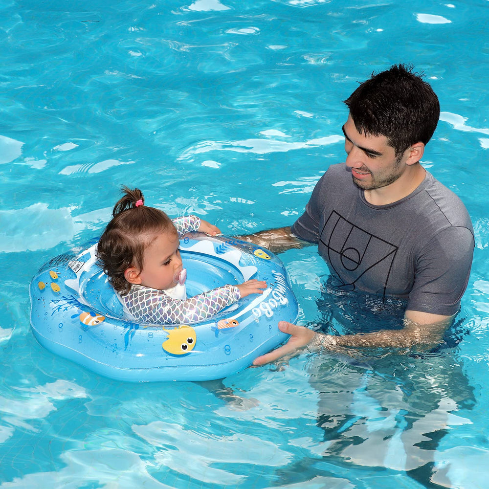 Swimbobo float features two air chambers and safety valves for quick, reliable inflation.