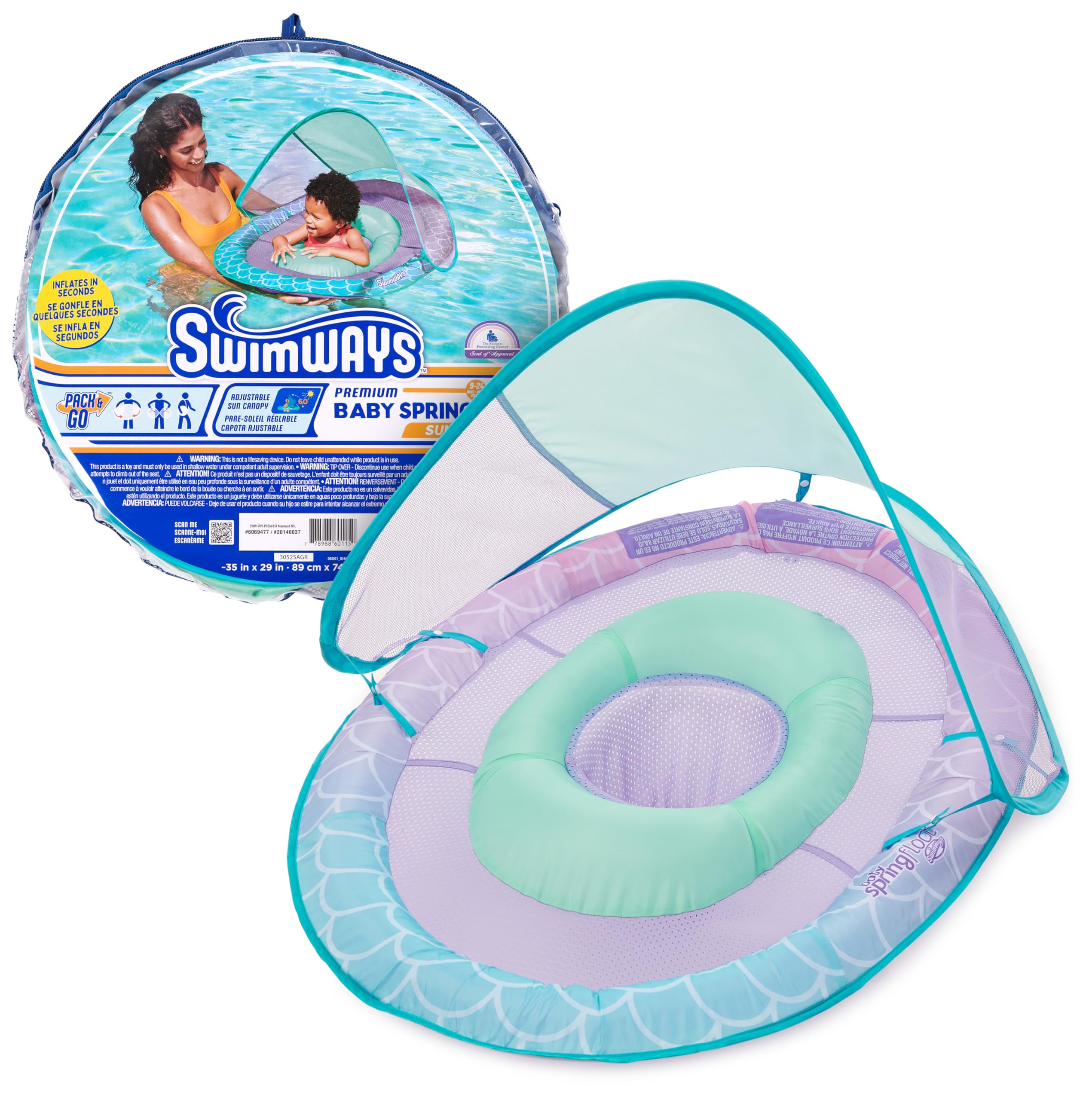 SwimWays Baby Spring Float Mermaid Canopy in pool setting