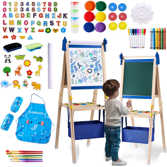 SWINSKUAD art easel with double-sided magnetic whiteboard and chalk board for kids.