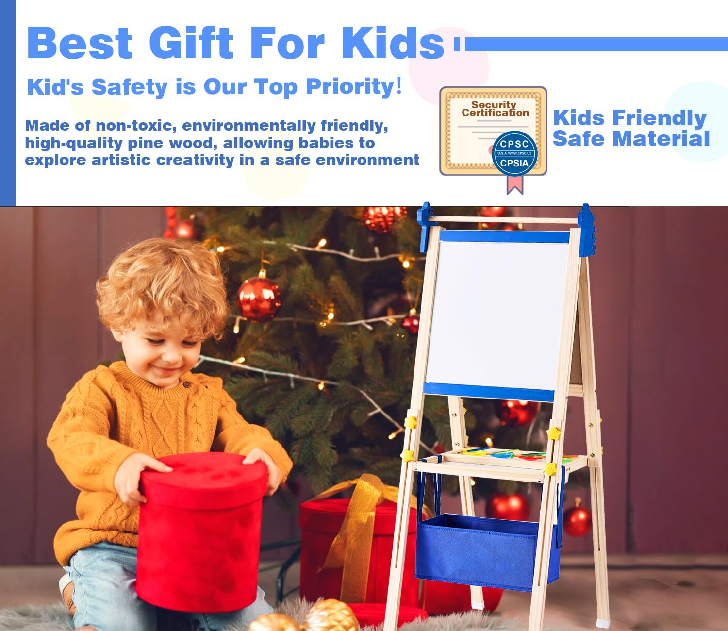 SWINSKUAD kid-friendly easel in use in a bright playroom.