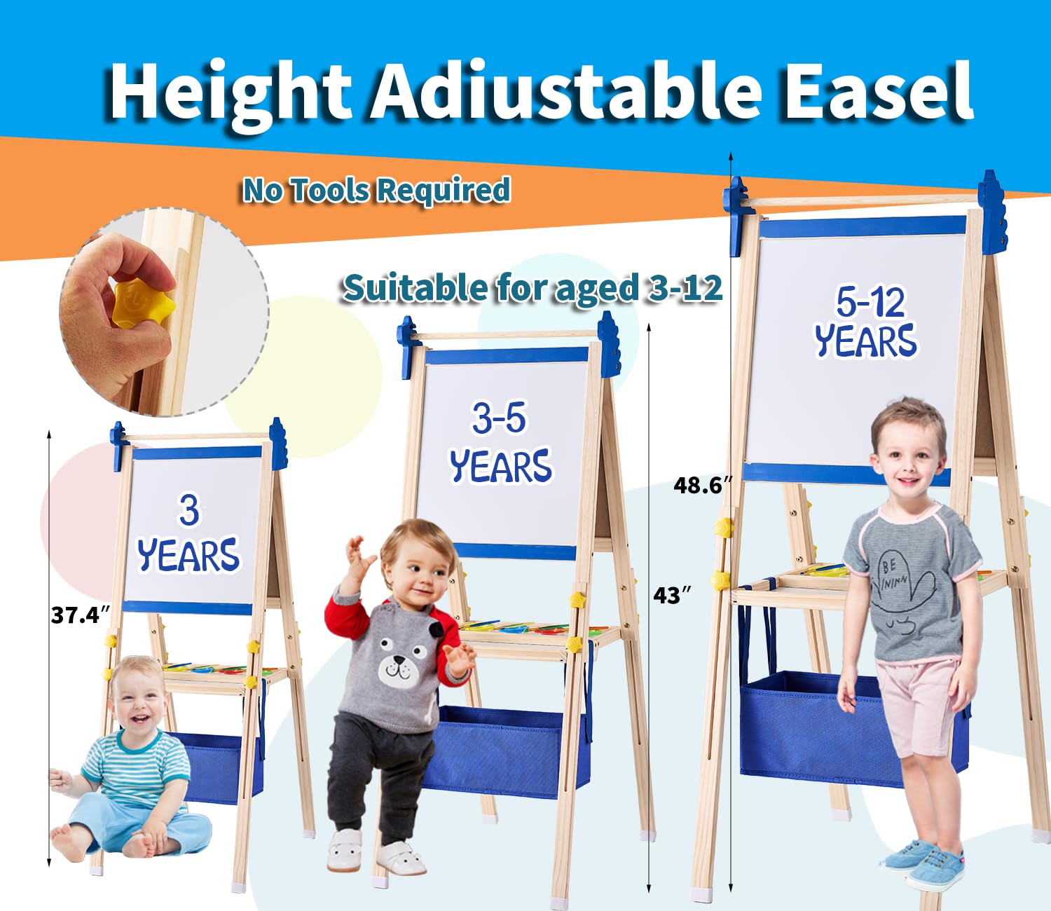 SWINSKUAD wooden height-adjustable easel suitable for growing children.
