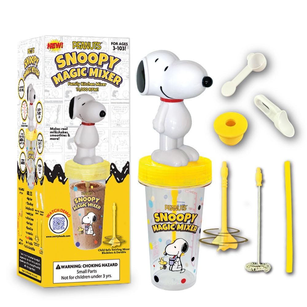 Swirly Heads MAGIC MIXER Snoopy bladeless safety for kids' independent mixing.