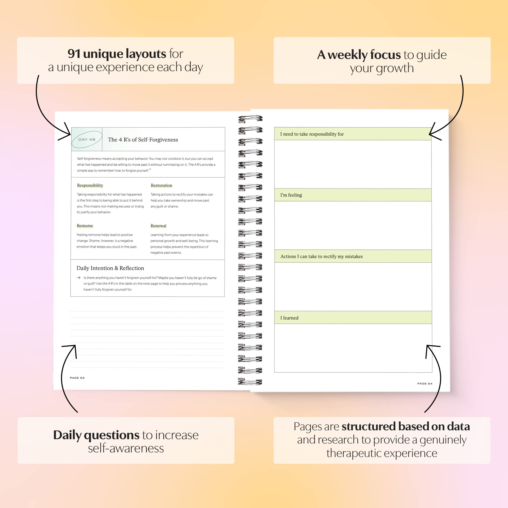 Switch Research Self-Love Journal mindfulness exercise section encourages calm focus