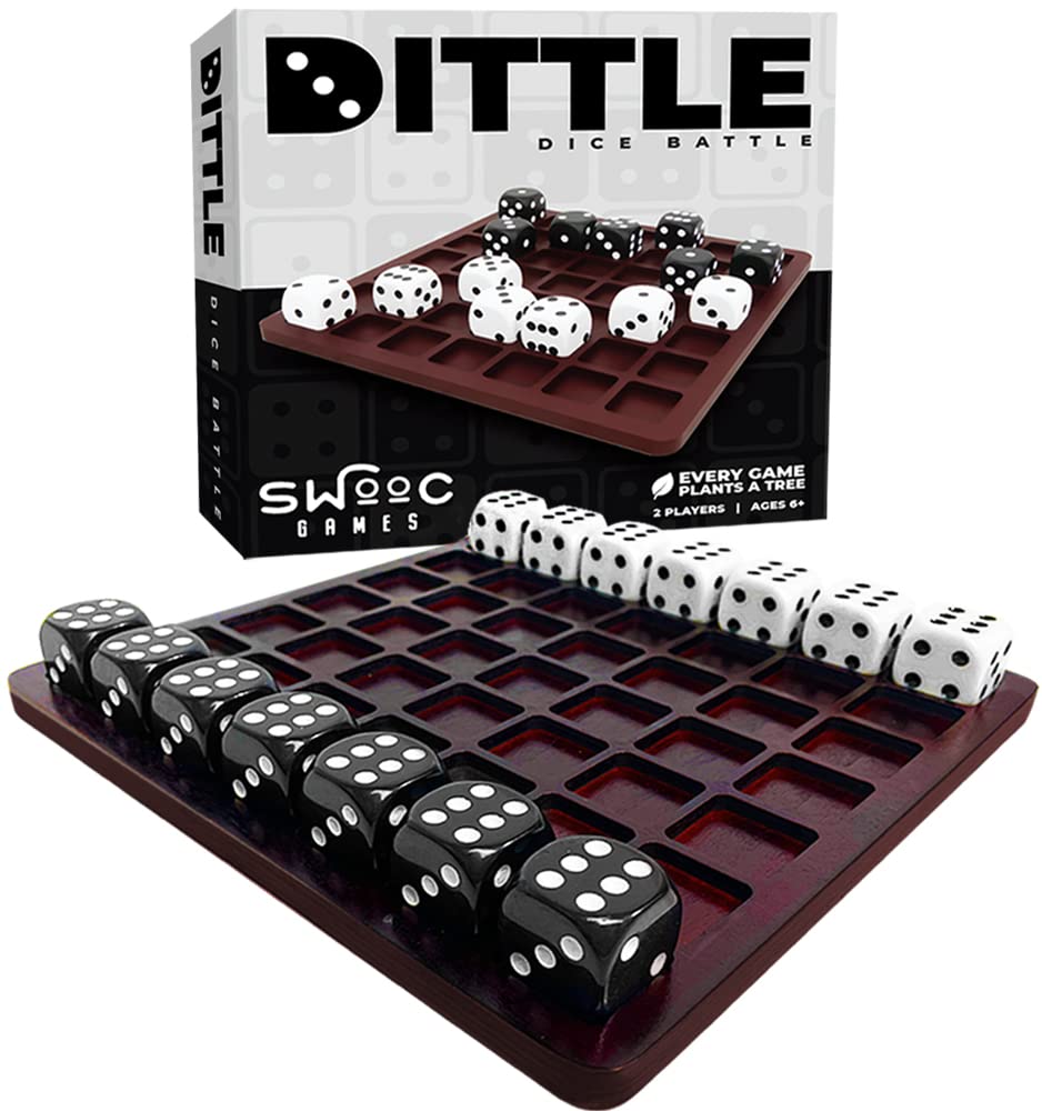 SWOOC Dittle Dice Battle in action on a coffee table, for quick family showdowns.