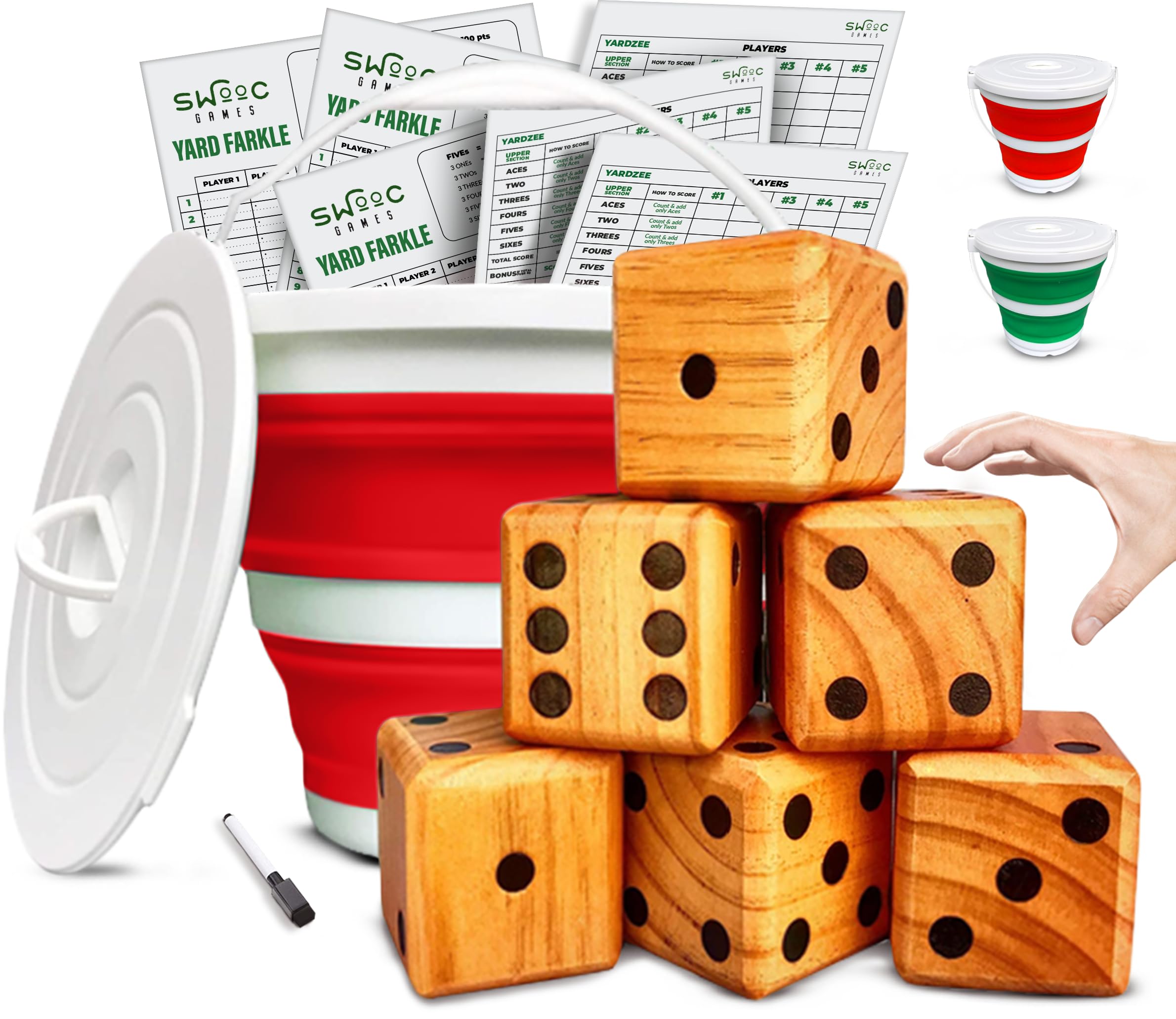 SWOOC giant dice set ready for backyard fun and dramatic rolls.