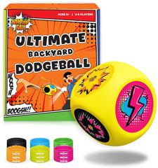 Swooc Whomp Ball foam dice for backyard dodgeball play in sunlight.