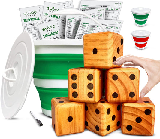 SWOOC Yardzee 2.5-inch dice for portable, family-friendly gameplay.