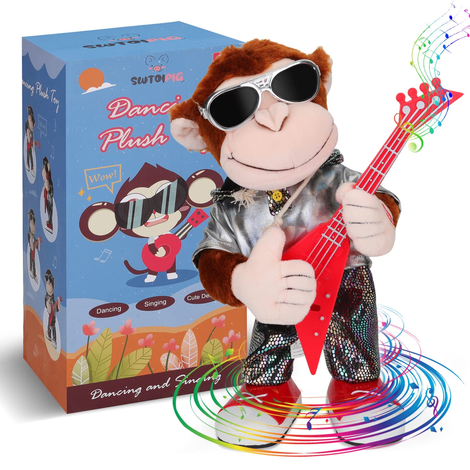 SWTOIPIG Dancing Monkey Plush Toy front view shows its punk styling for creative play
