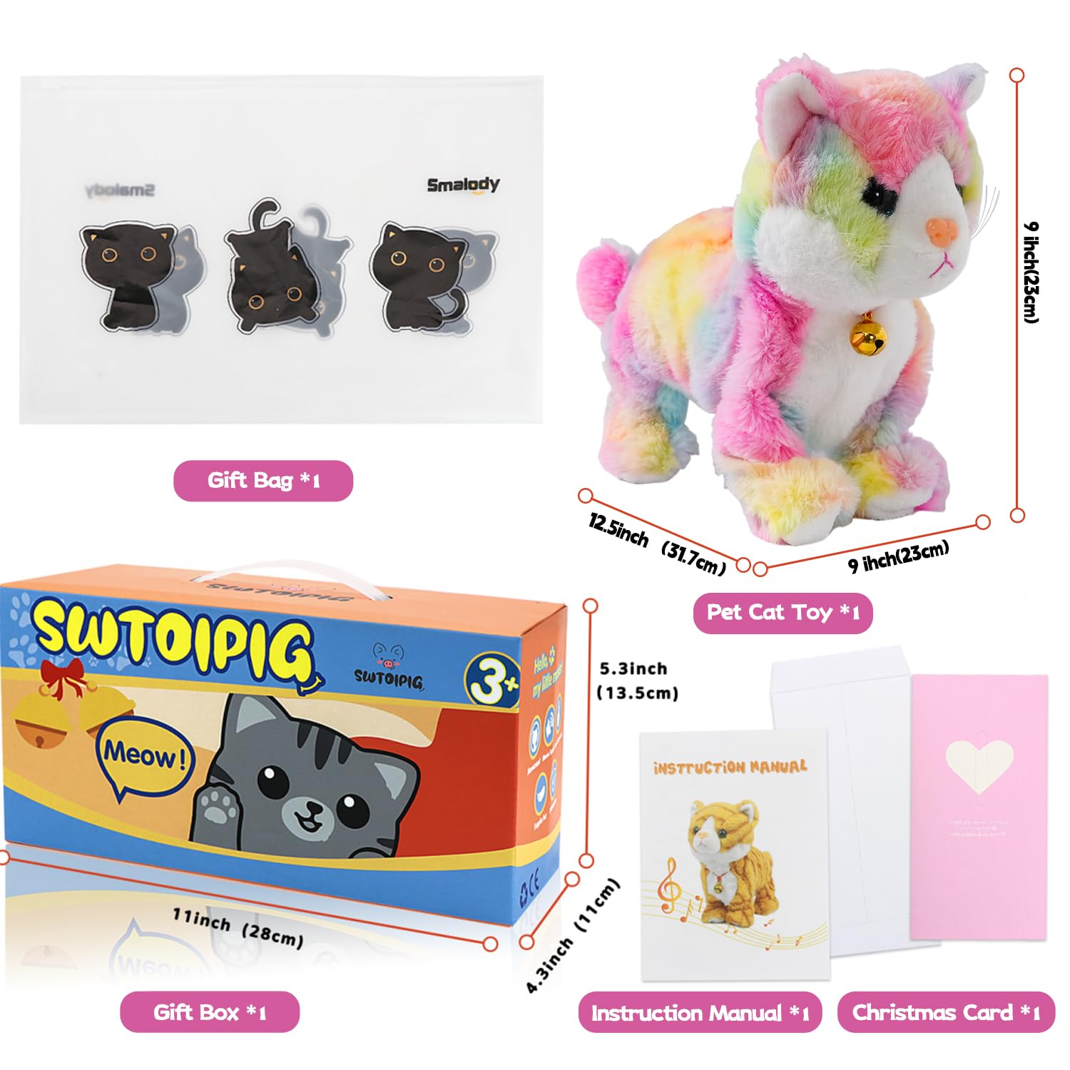 SWTOIPIG plush kitten soft, safe plush material ideal for gentle hugs