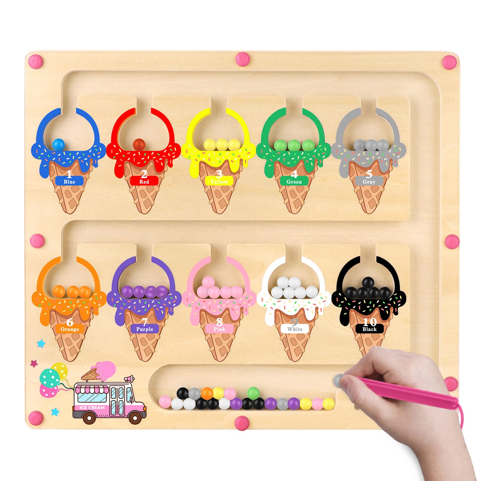 Syahro Montessori color-number maze front view showcases engaging color sorting and counting play.