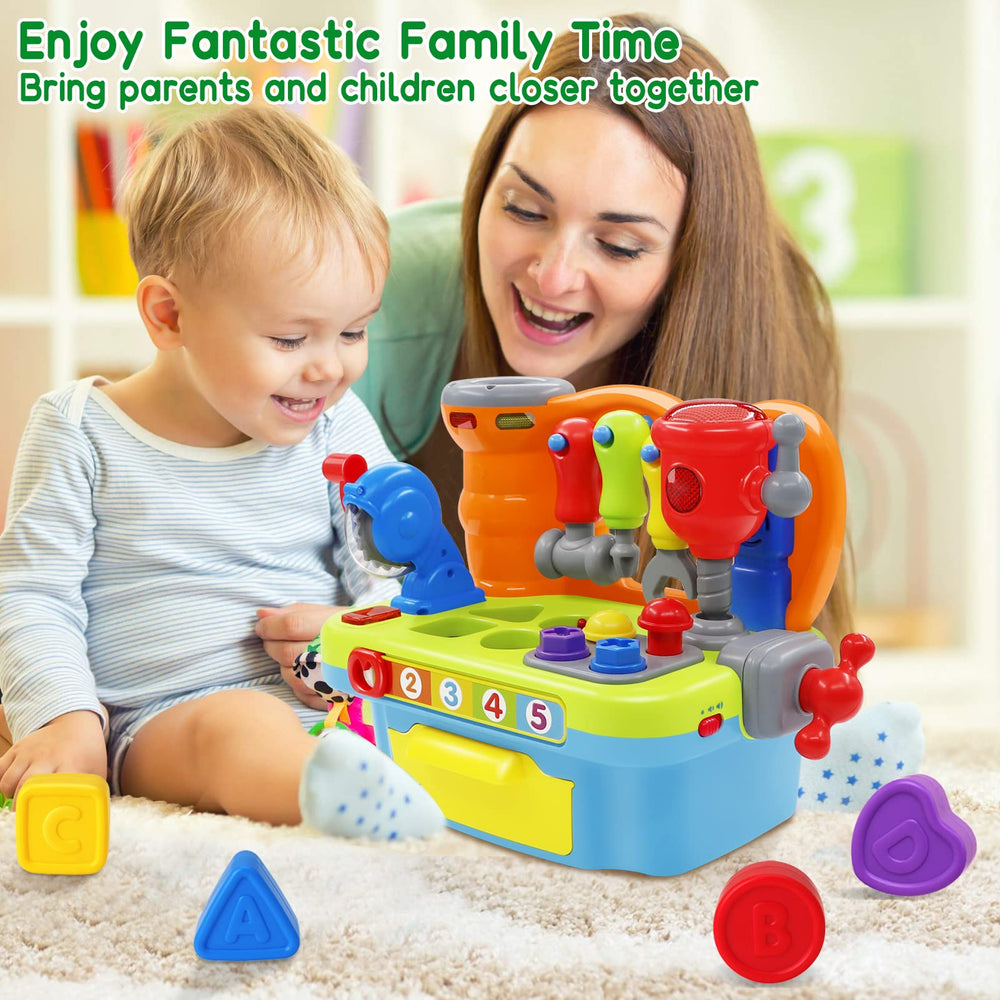 SYAOMUNLY workbench with drill detail encourages fine motor skills during pretend construction.
