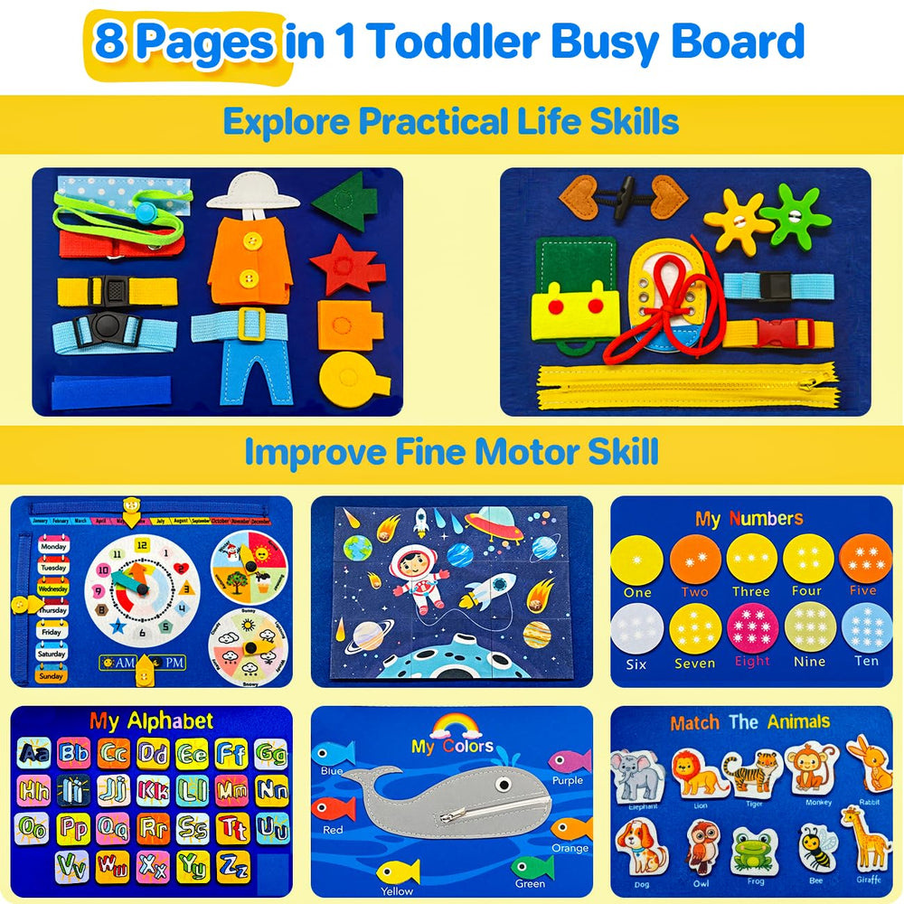 SYHLN alphabet and number pages on the busy board boost recognition through hands-on play