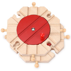 Syhood two-piece wooden train track turntables 8-way top view shows expansion potential