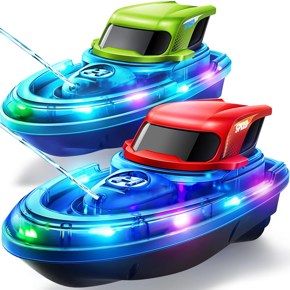 SYMA RC Boats dual-pack with pool LED lights for exciting day and night play.