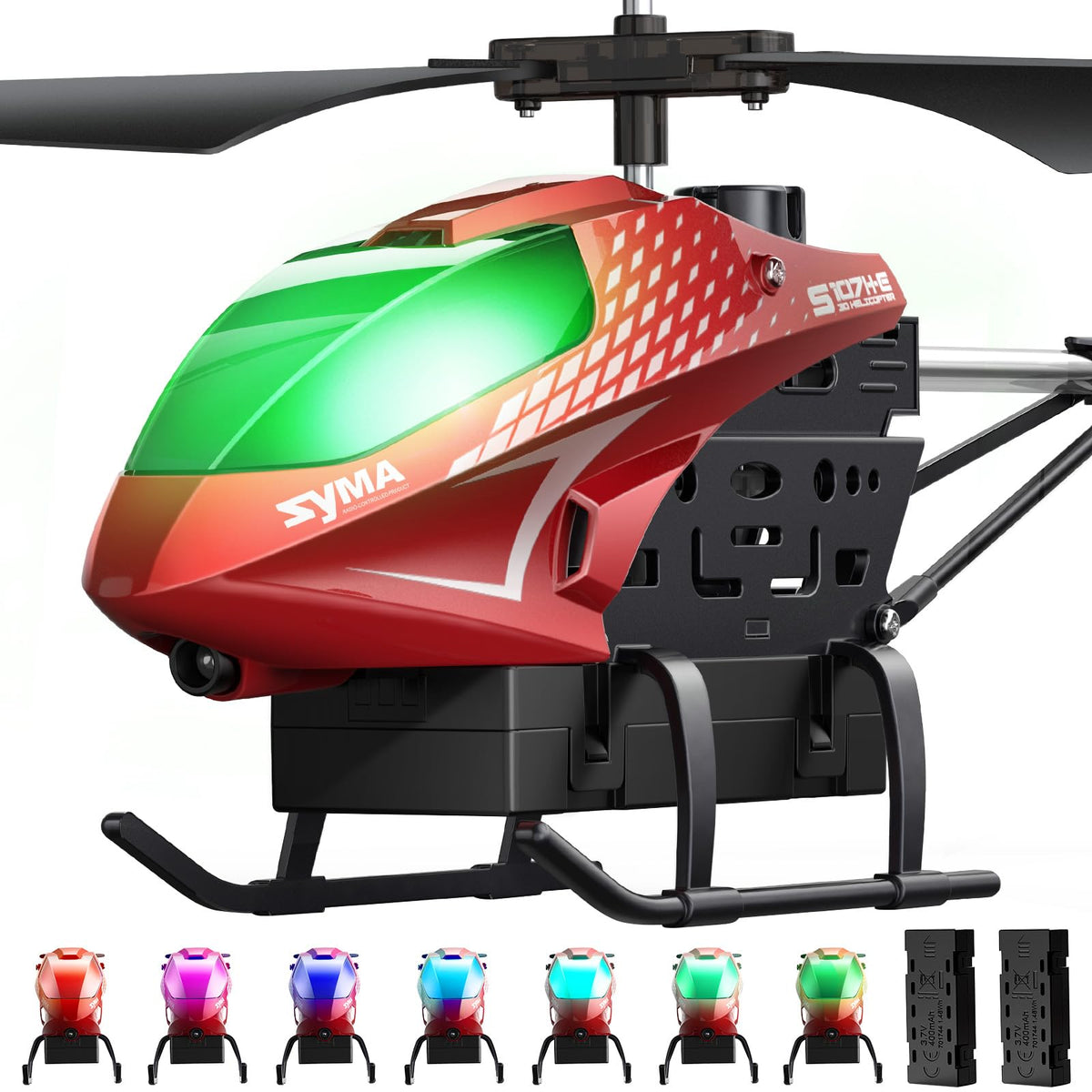 SYMA RC helicopter front view during hover, precise control.