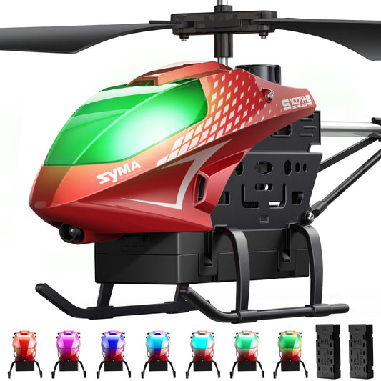 SYMA RC helicopter front view during hover, precise control.