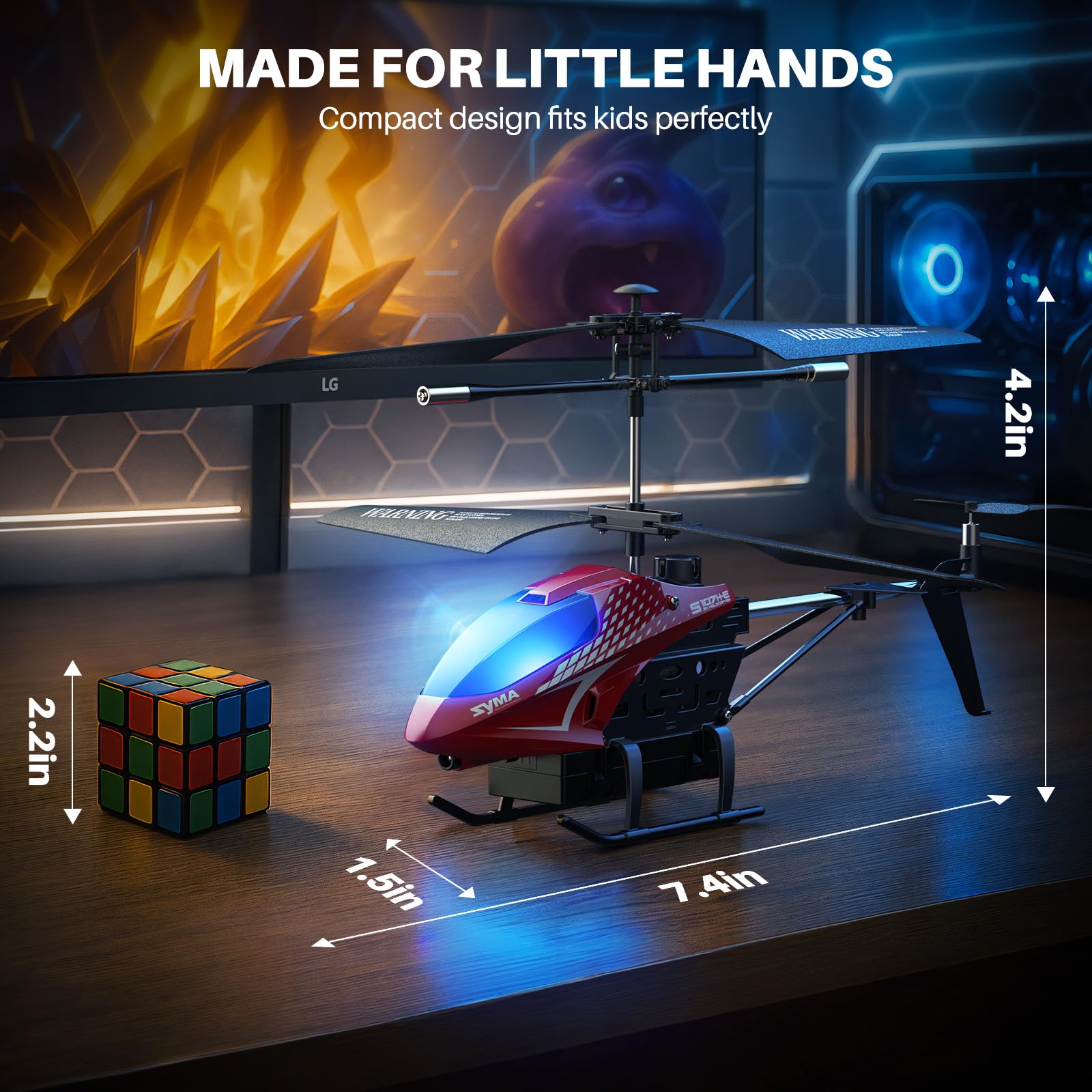 SYMA RC helicopter kids playing indoors, ideal gift for ages 8-12.