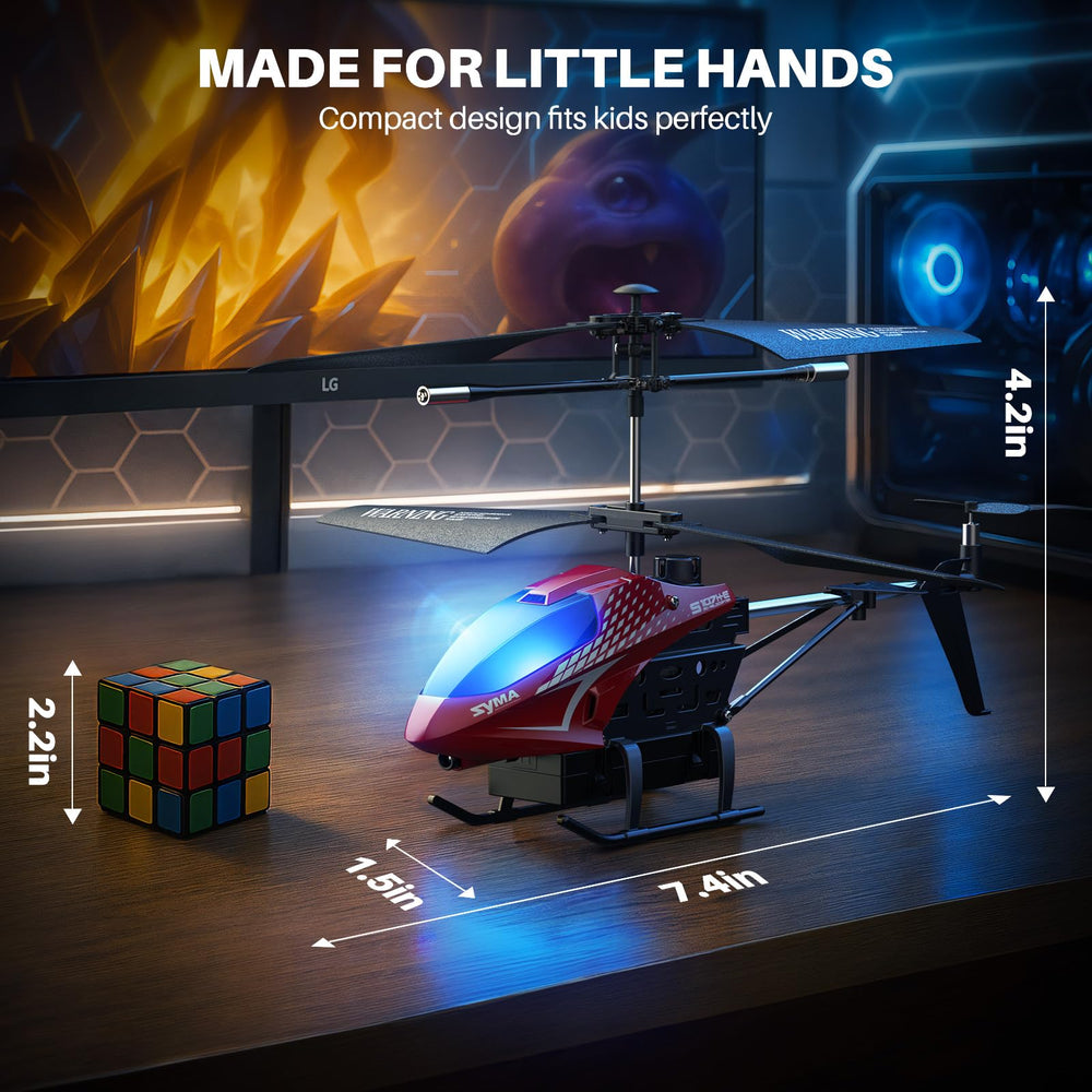 SYMA RC helicopter kids playing indoors, ideal gift for ages 8-12.