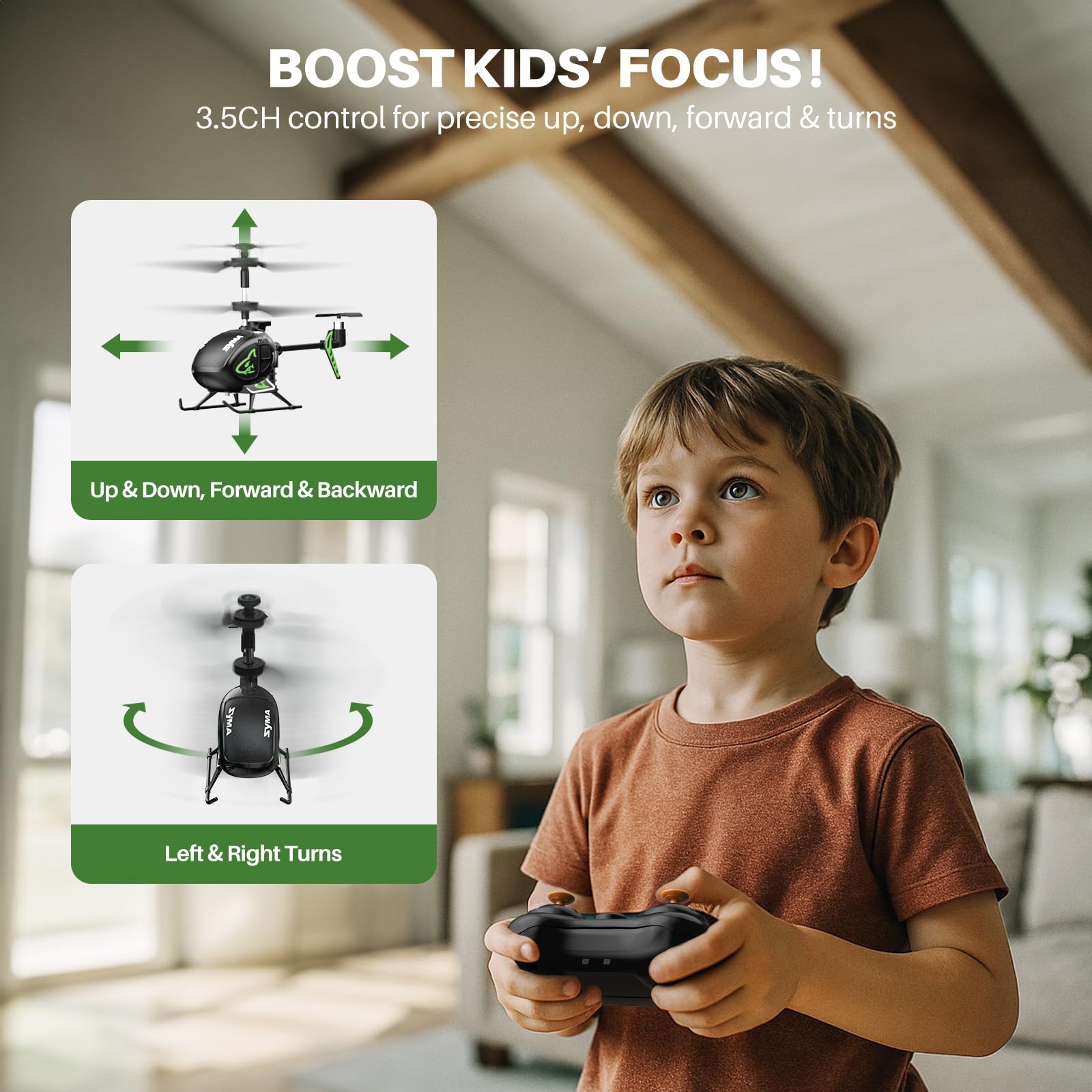 SYMA S100 durable PVC body cushions impacts during playtime.