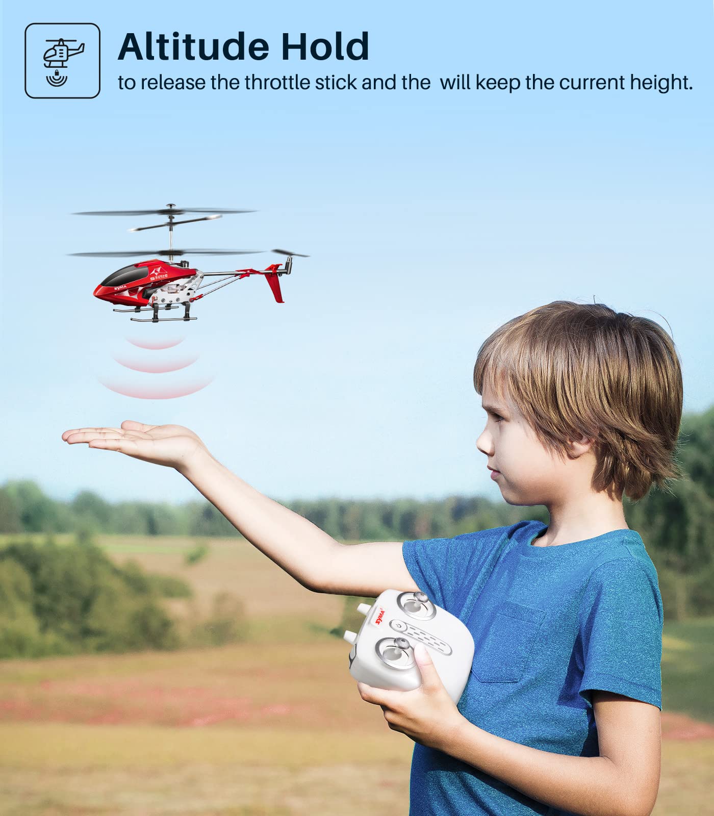 SYMA S107H-E altitude-hold demo emphasizes stable hovering and easy control.