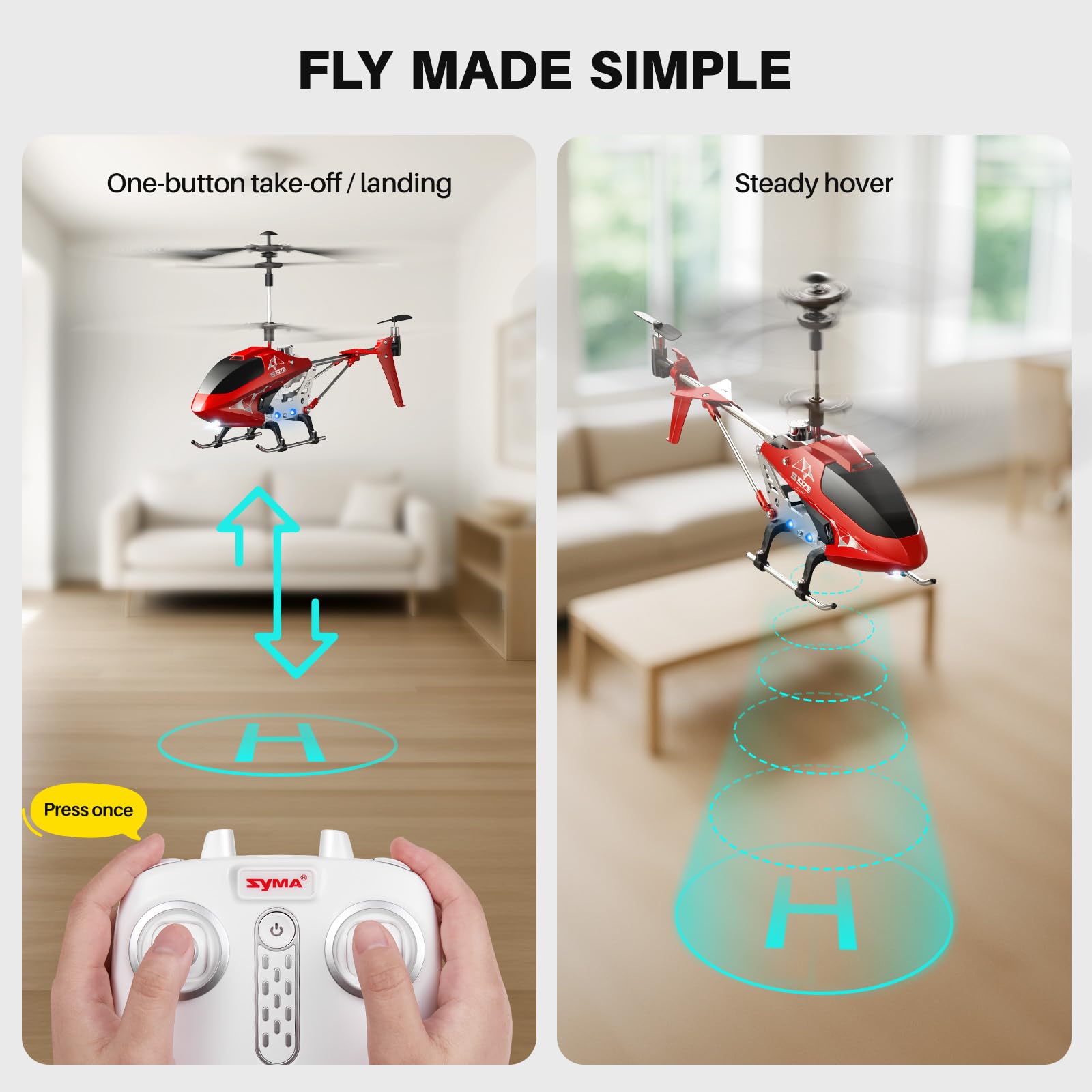 SYMA S107H-E gyro stability enables smooth, responsive control.