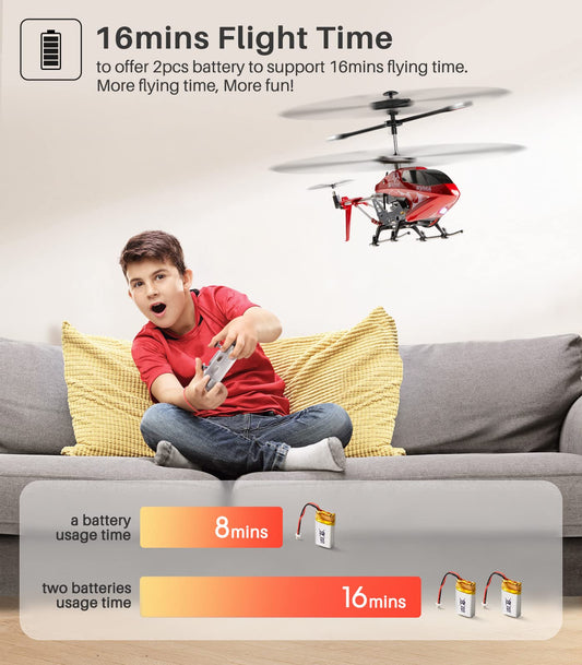 SYMA S107H-E side view highlights flexible blades for safe learning.