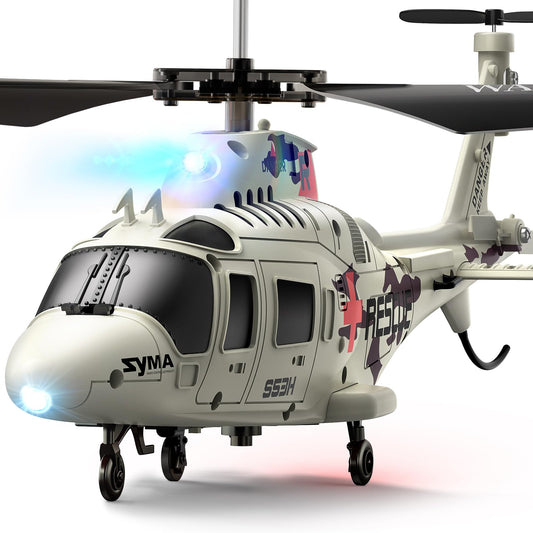 SYMA S53H rescue helicopter front view with lifelike design for immersive play.