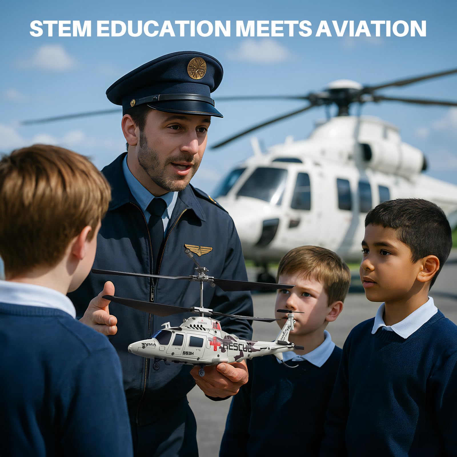 SYMA S53H rescue helicopter side profile highlighting compact build for indoor flight.